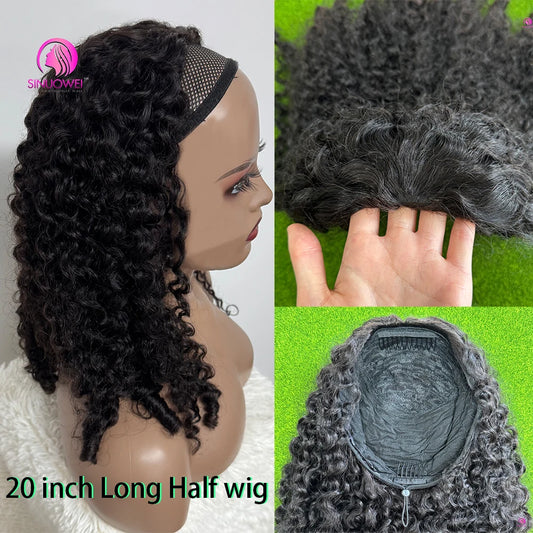 Demi-perruque birmane bouclée sans colle, cheveux naturels, avec cordon de serrage, Clip sans couture, densité 250, pour débutants, pour femmes