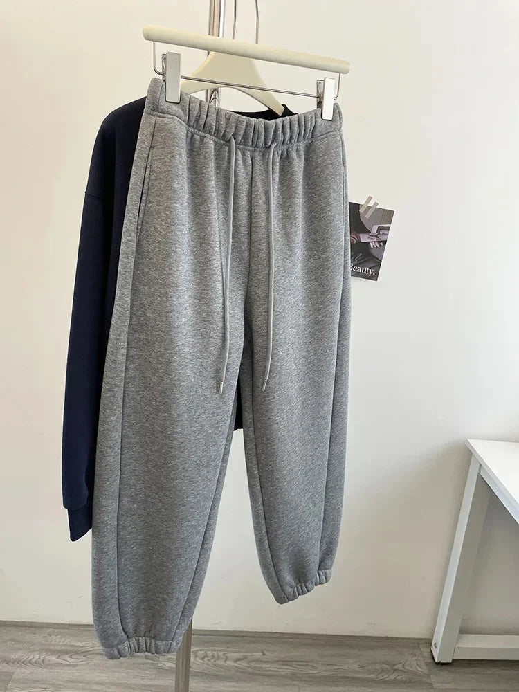 Taille haute épaissi agneau velours cordon pantalons de survêtement femmes ample sport décontracté chaud pantalons longs trajet Style coton
