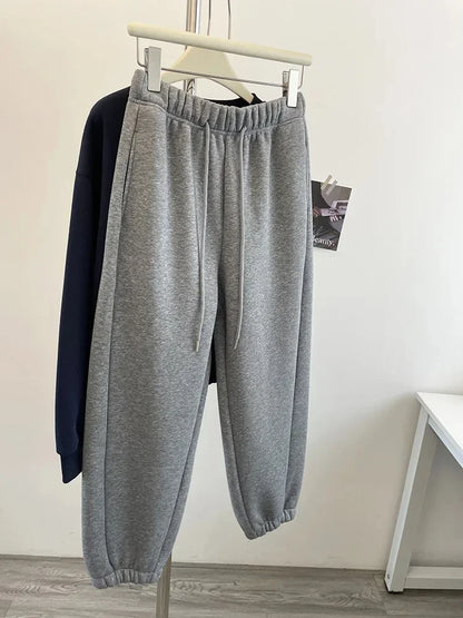 Taille haute épaissi agneau velours cordon pantalons de survêtement femmes ample sport décontracté chaud pantalons longs trajet Style coton