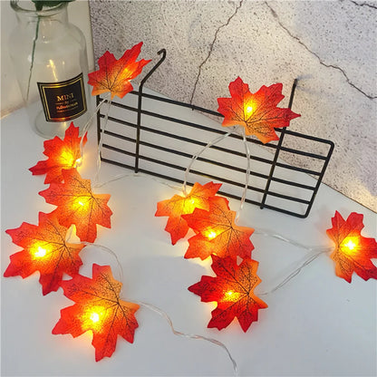Guirlande lumineuse LED pour Halloween, 2/3M, feuille d'érable artificielle, lanterne, décorations pour la maison, noël, Thanksgiving