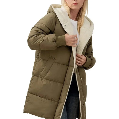 Manteaux chauds d'hiver pour femmes, doublure polaire Sherpa, longue veste bouffante à capuche