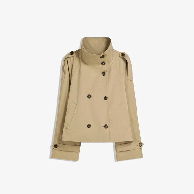 Mode ceinture courte Trench manteau femmes col montant Double boutonnage poche à manches longues manteaux 2025 automne dame trajet Chic vêtements d'extérieur