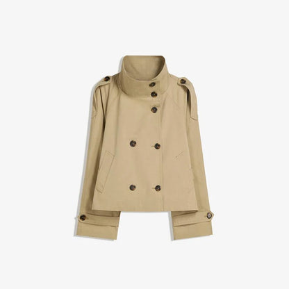 Mode ceinture courte Trench manteau femmes col montant Double boutonnage poche à manches longues manteaux 2025 automne dame trajet Chic vêtements d'extérieur