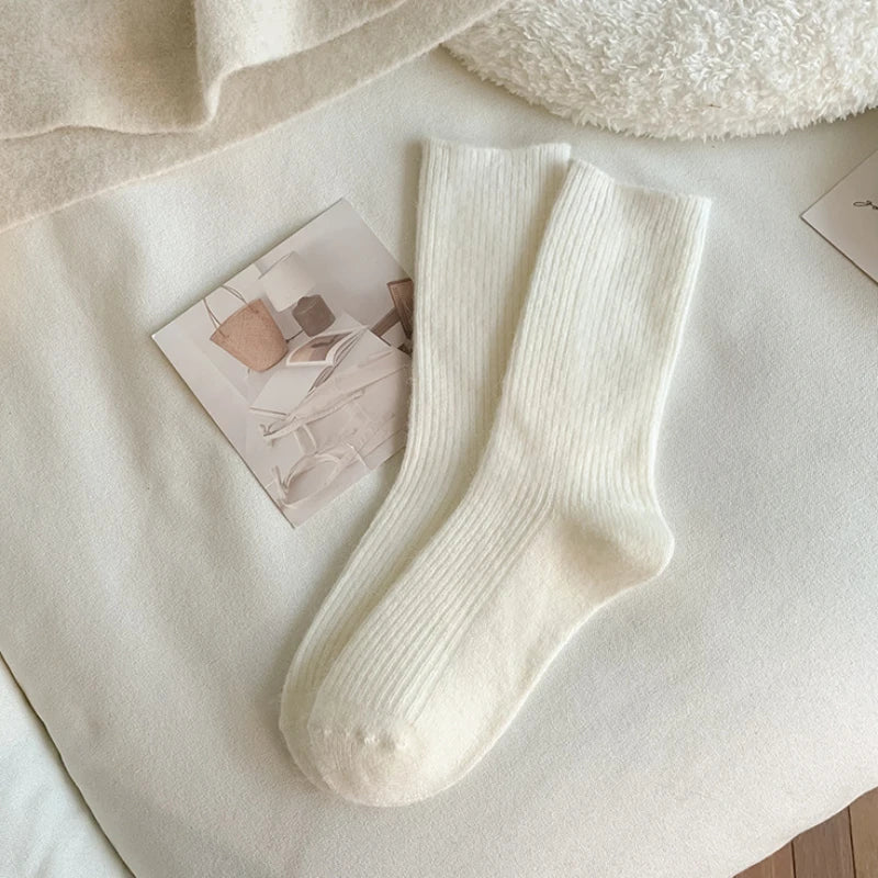 Femmes laine chaussettes chaud hiver épais cachemire flou décontracté couleur unie confortable maison chaussette doux longue thermique de haute qualité