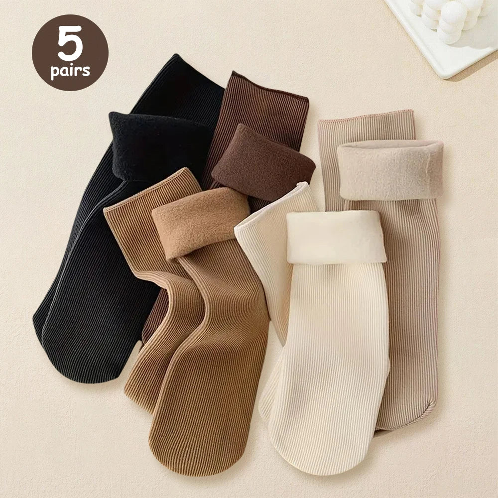 5 paires hiver chaud solide femmes chaussettes épaissir chaussettes thermiques peau noire sans couture neige chaussette unisexe chaussettes