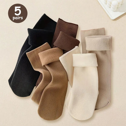 5 paires hiver chaud solide femmes chaussettes épaissir chaussettes thermiques peau noire sans couture neige chaussette unisexe chaussettes