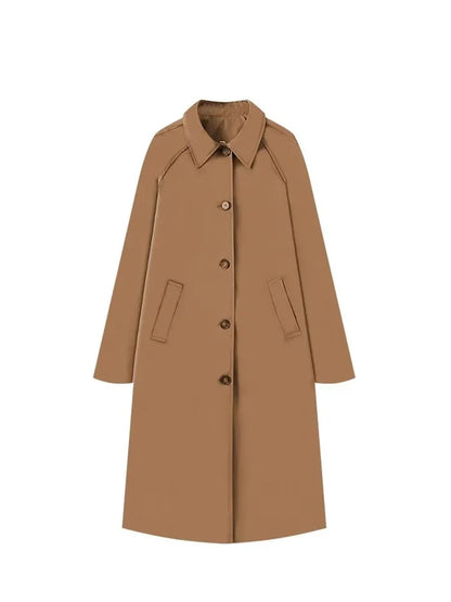 Manteau trench long à la mode pour femmes Automne et hiver Manteau à revers à manches longues et à boutonnage unique Manteau de rue simple, ample et de couleur pure