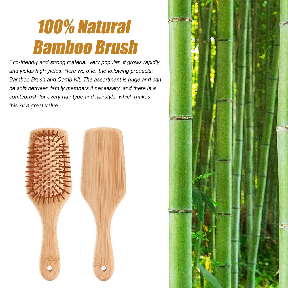 Bamboo Hair Brush with Paddle - Wood Bristles for Detangling and Gently Massaging Scalp, Reduces Frizz and Static