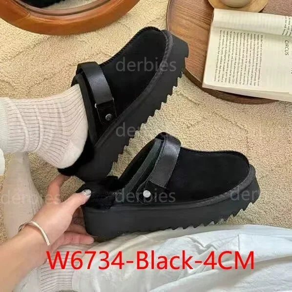 Bottes de neige chaudes à plateforme pour femme, chaussures rehaussantes en peau de mouton à semelles épaisses, en vraie laine de mouton, collection hiver 2025