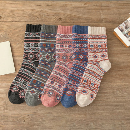 5 paires de chaussettes chaudes épaisses pour hommes et femmes, Style rétro, motif ondulé à pois, modèles de Couple, taille libre, nouvelle collection hiver