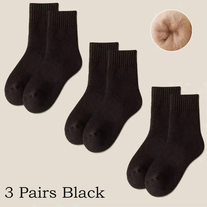 3 paires de chaussettes en laine pour femmes, bottes de neige chaudes et épaisses, couleur Markron, peluche, poilues, douces, Tube moyen, chaussettes de sommeil au sol, blanches, hiver