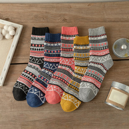 5 paires de chaussettes chaudes épaisses pour hommes et femmes, Style rétro, motif ondulé à pois, modèles de Couple, taille libre, nouvelle collection hiver