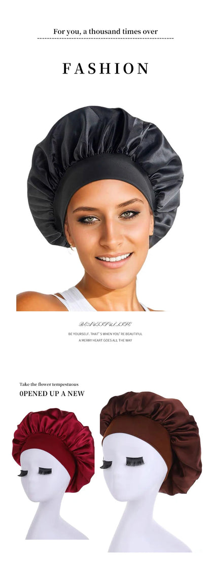 Sleeping Bonnet for Women Fashion Soft Solid Color Shower Cap for Natural and Curly Hair