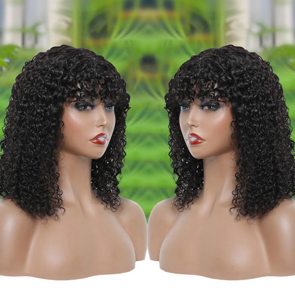 Curly Human Hair Wigs For Women Human Hair Bob Wig Kinky Curly Wig With Bangs Perruque Cheveux Humain Full Machine Made Wig