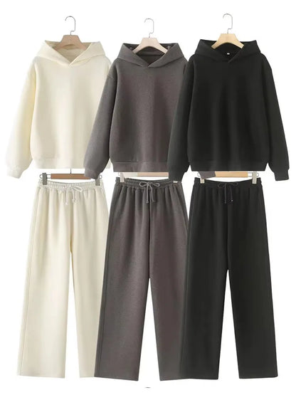 HH femmes solide décontracté sweat pantalon costume à manches longues à capuche polaire pull manteau ample pantalon droit bureau dame ensembles