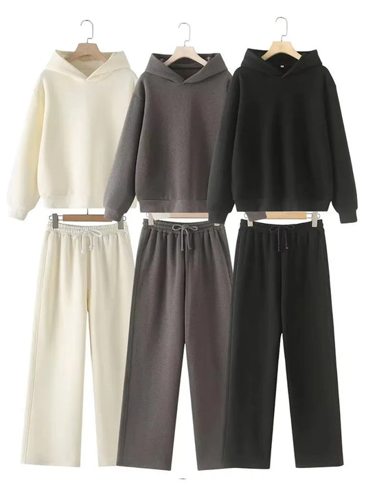 HH femmes solide décontracté sweat pantalon costume à manches longues à capuche polaire pull manteau ample pantalon droit bureau dame ensembles