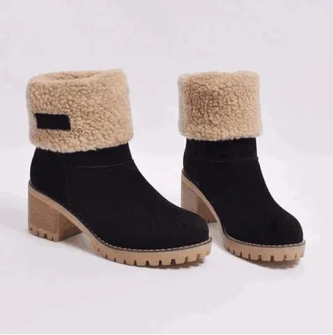 Bottes de neige doublées en polaire pour femmes, grande taille, bout rond, talon moyen, semelle extérieure en caoutchouc, chaud d'hiver, Style décontracté, chaussons en cuir et fourrure