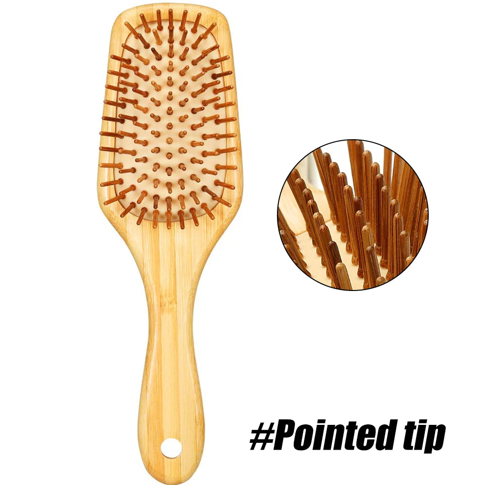 Bamboo Hair Brush with Paddle - Wood Bristles for Detangling and Gently Massaging Scalp, Reduces Frizz and Static