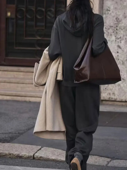 HH femmes solide décontracté sweat pantalon costume à manches longues à capuche polaire pull manteau ample pantalon droit bureau dame ensembles