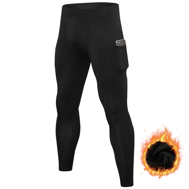 Leggings serrés de course chauds pour hommes, pantalons de sport, de Fitness, de Jogging, à séchage rapide, de Compression, automne et hiver