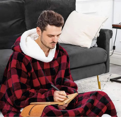 Couverture épaisse d'hiver, sweat à capuche Extra en peluche, grande poche allongée, manteau de maison en Imitation cachemire, couverture TV polaire pour hommes et femmes