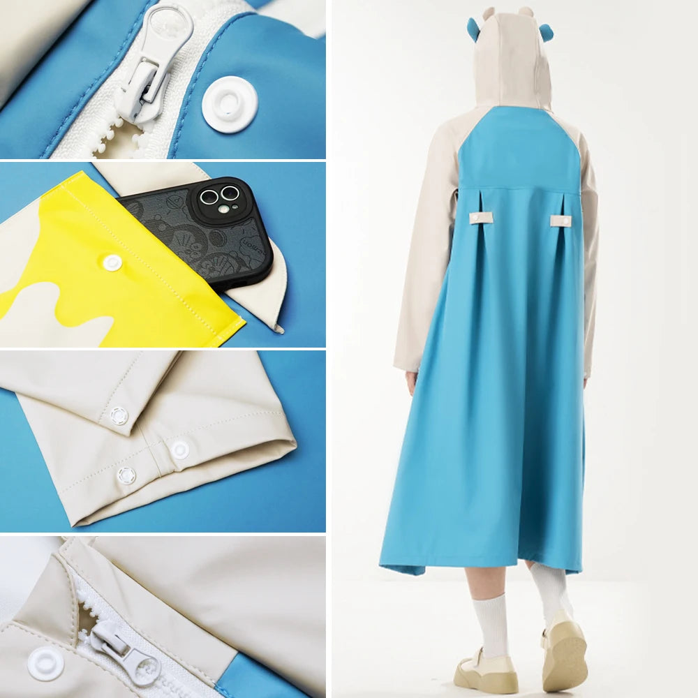 Manteau imperméable Long imperméable pour femmes, Poncho de pluie pour vélo électrique, randonnée voyage, coupe-vent pleine longueur en PU haute fréquence