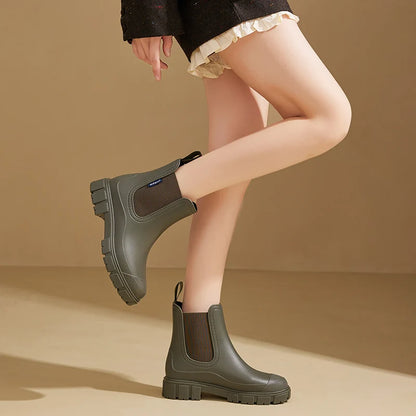 Chaussures de pluie imperméables à court cylindre pour femmes: style élégant pour vêtements d'extérieur, chaussures d'eau, bottes de pluie, galoches, imperméables