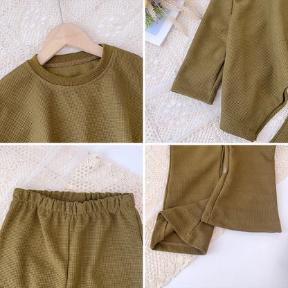 Ensemble pour enfants, couleur unie, ample, col rond, Cape, haut et pantalon évasé, ensemble 2 pièces, à la mode, nouvelle collection automne 2023