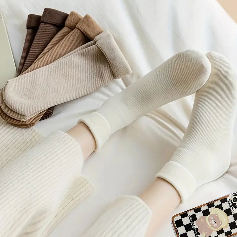 5 paires hiver chaud solide femmes chaussettes épaissir chaussettes thermiques peau noire sans couture neige chaussette unisexe chaussettes