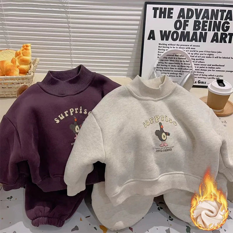 Ensemble de vêtements thermiques pour enfants, pull à manches longues + pantalon, 2 pièces, pour garçons et filles, tenue de survêtement décontractée, automne et hiver