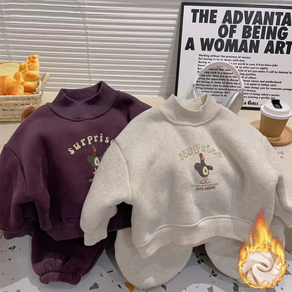 Ensemble de vêtements thermiques pour enfants, pull à manches longues + pantalon, 2 pièces, pour garçons et filles, tenue de survêtement décontractée, automne et hiver