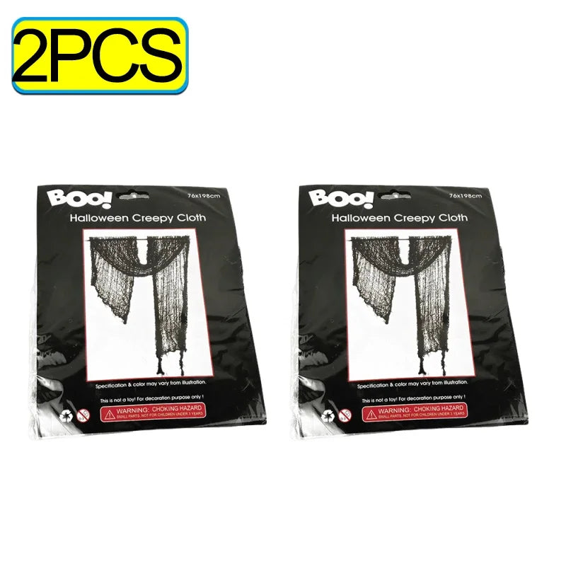 Chiffons effrayants noirs pour Halloween, 76x198cm, maille, filet de gaze pour fête d'halloween, toile d'araignée, gaze murale, accessoires de scène de terreur