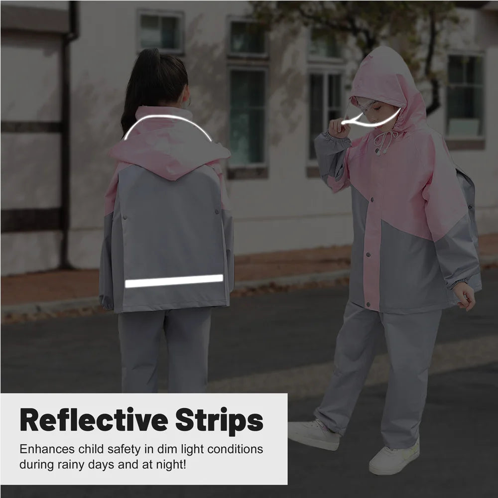 LOlanta Costume imperméable pour enfants, ensemble veste et pantalon imperméable à capuche, costume de flaque avec fermeture éclair pour garçons et filles de 8 à 14 ans