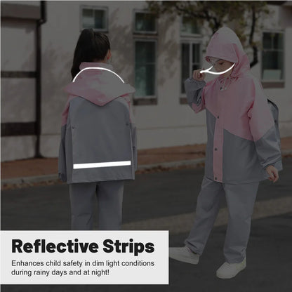 LOlanta Costume imperméable pour enfants, ensemble veste et pantalon imperméable à capuche, costume de flaque avec fermeture éclair pour garçons et filles de 8 à 14 ans