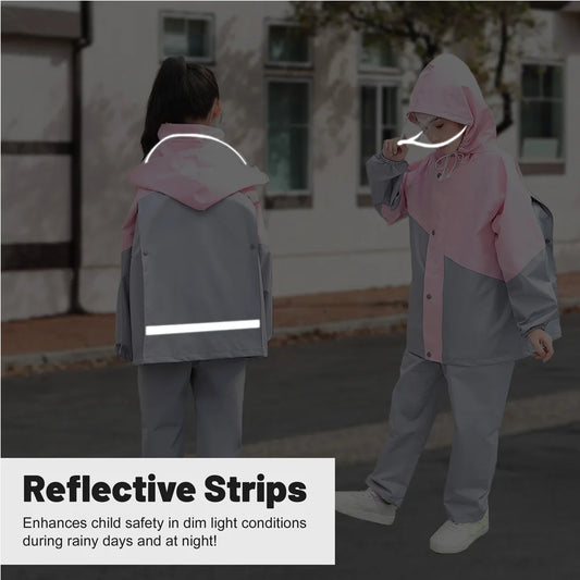 LOlanta Costume imperméable pour enfants, ensemble veste et pantalon imperméable à capuche, costume de flaque avec fermeture éclair pour garçons et filles de 8 à 14 ans