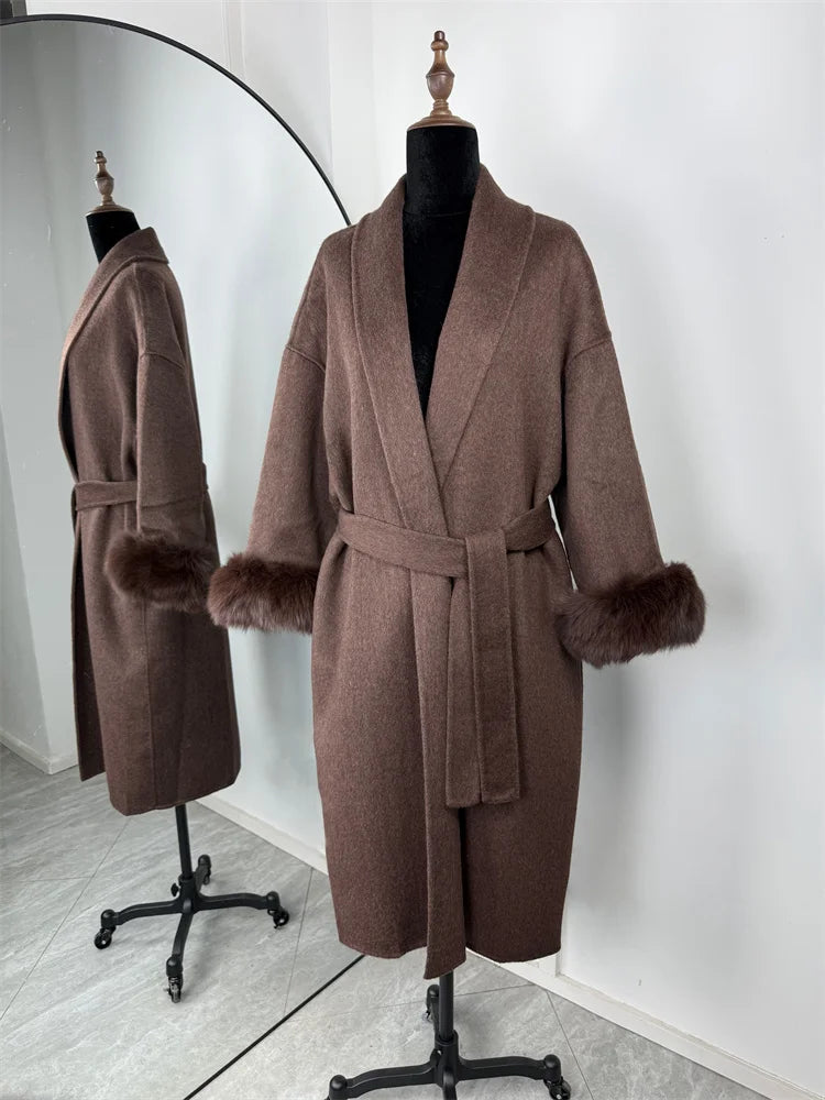 Tossy Fox fourrure laine pardessus femmes manteau court bureau dame élégant Double face laine manteau 2025 nouveau Cardigan vestes laine ample