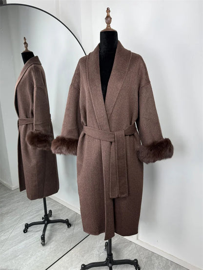 Tossy Fox fourrure laine pardessus femmes manteau court bureau dame élégant Double face laine manteau 2025 nouveau Cardigan vestes laine ample