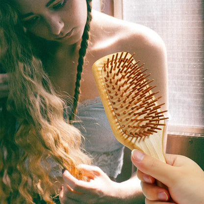 Bamboo Hair Brush with Paddle - Wood Bristles for Detangling and Gently Massaging Scalp, Reduces Frizz and Static
