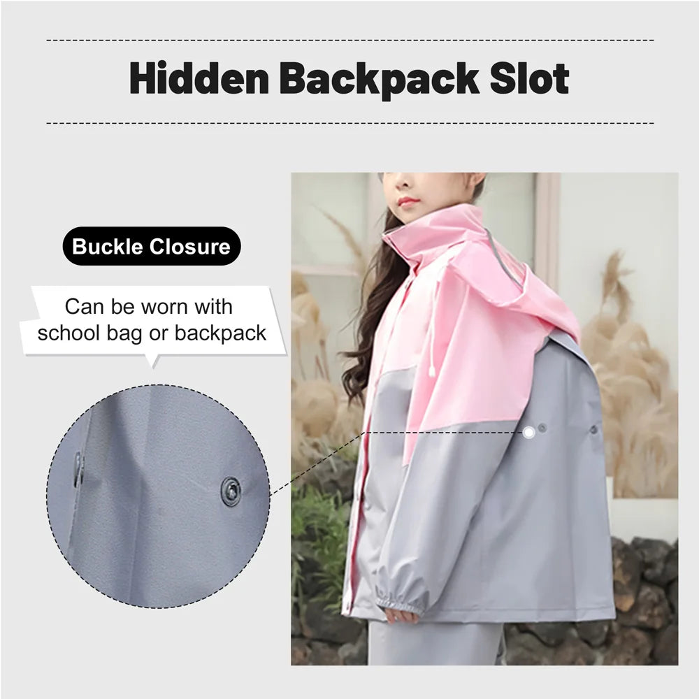 LOlanta Costume imperméable pour enfants, ensemble veste et pantalon imperméable à capuche, costume de flaque avec fermeture éclair pour garçons et filles de 8 à 14 ans