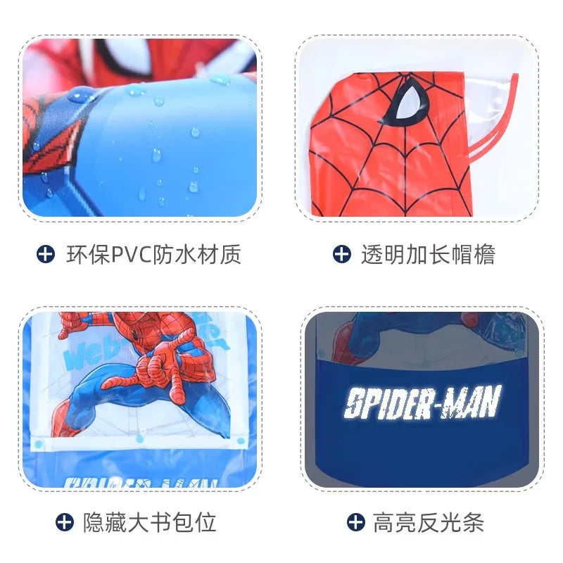 Disney-Poncho de pluie imperméable pour enfants, Elsa Spider-Man, manteau de pluie pour enfants, veste avec position de sac à dos, vêtements de pluie pour étudiants