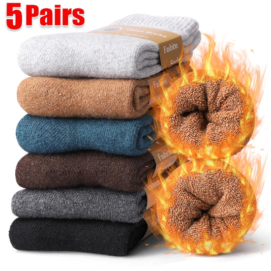 5 paires de chaussettes en laine pour femmes, chaudes, épaisses, confortables, thermiques, couleur unie, chaussettes souples pour dames, chaussettes de travail confortables pour hommes et femmes, randonnée