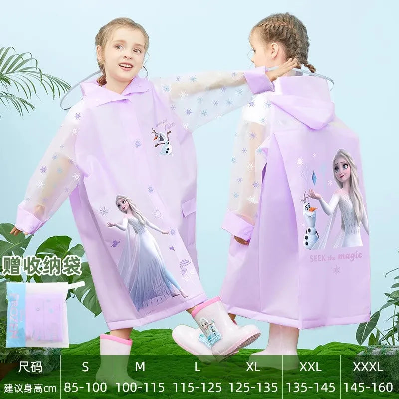 Disney-Poncho de pluie imperméable pour enfants, Elsa Spider-Man, manteau de pluie pour enfants, veste avec position de sac à dos, vêtements de pluie pour étudiants