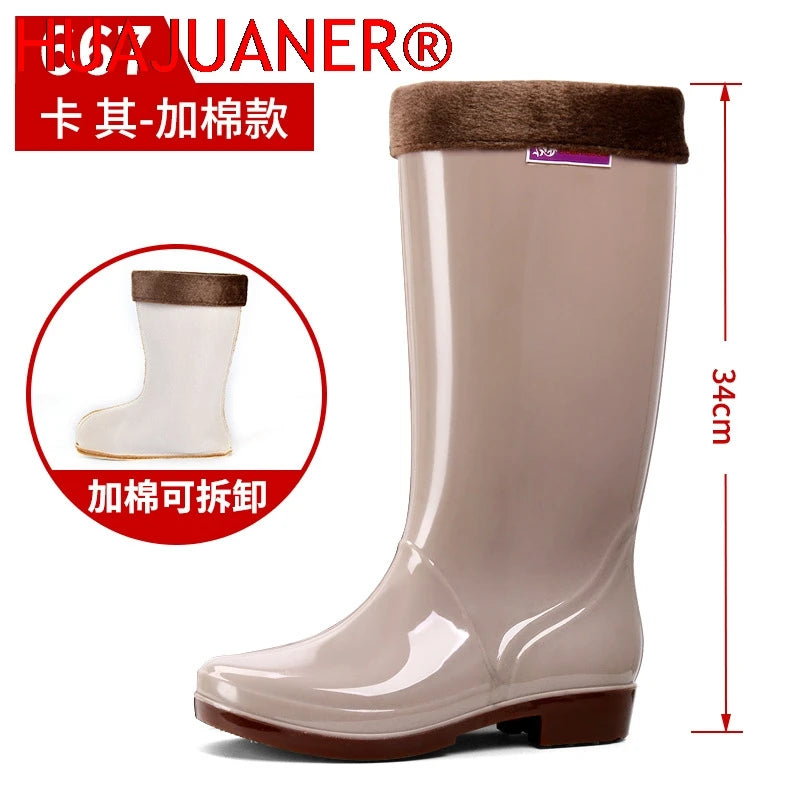 Chaussures De pluie décontractées en PVC avec velours pour femmes, bottes hautes imperméables et antidérapantes, nouvelle mode tendance pour les raisons Botas De Mujer