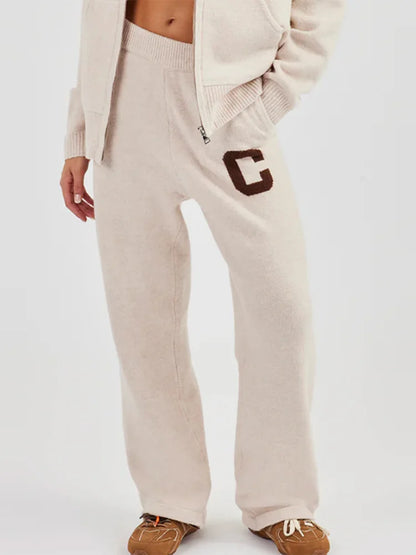 Ensemble Cardigan et pantalon en tricot pour femmes, décontracté, capuche, fermeture éclair, manches longues, manteau ample, pantalon droit, mode dame, costume 2 pièces, automne 2025