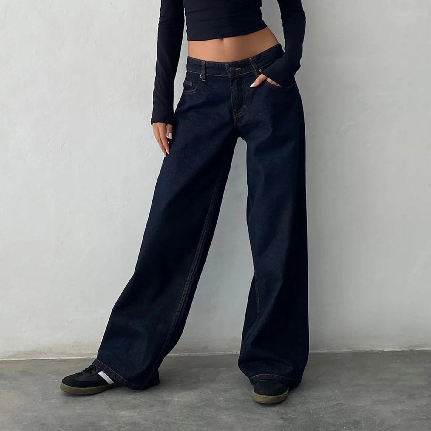 Jean Baggy taille basse Y2k pour femmes, coupe ample, jean droit à jambes larges, tendance, pantalon Long en Denim extensible pour Streetwear quotidien