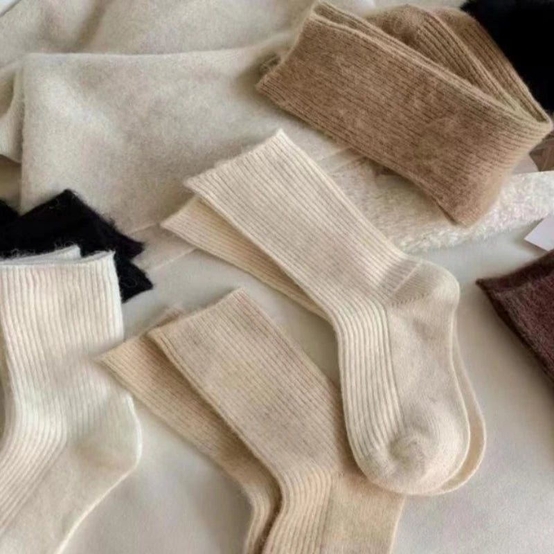 Femmes laine chaussettes chaud hiver épais cachemire flou décontracté couleur unie confortable maison chaussette doux longue thermique de haute qualité