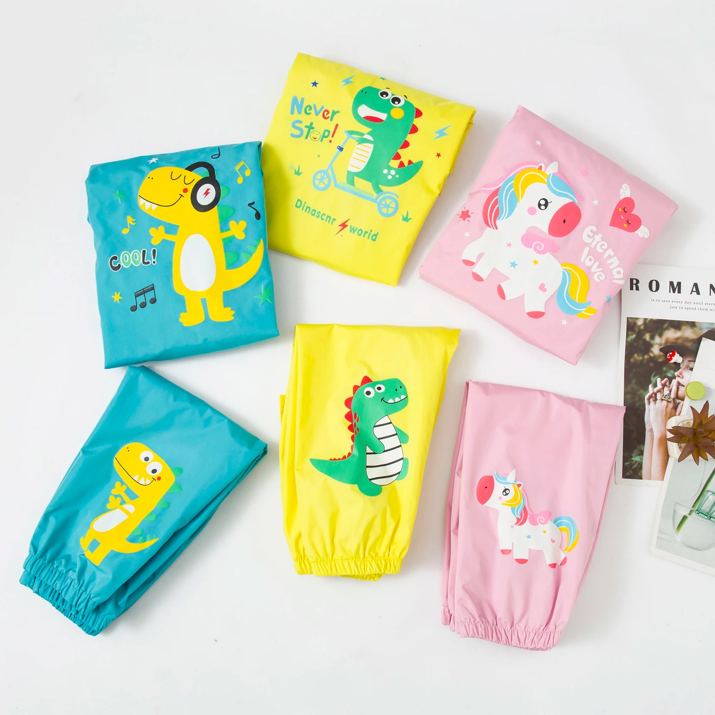 Vêtements imperméables licorne de printemps, tenues à manches longues pour garçons et filles, ensemble manteau à capuche + pantalon, imperméable, vêtements pour enfants de 2 4 6 ans