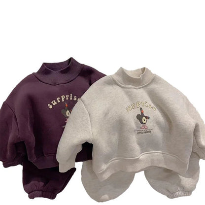 Ensemble de vêtements thermiques pour enfants, pull à manches longues + pantalon, 2 pièces, pour garçons et filles, tenue de survêtement décontractée, automne et hiver