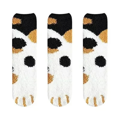 3 paires femmes chat patte rayure 3d chaussettes Kawaii amusant épais filles dessin animé animaux doigts chaussette bonneterie orteil zèbre/tigre/chat pied Sox