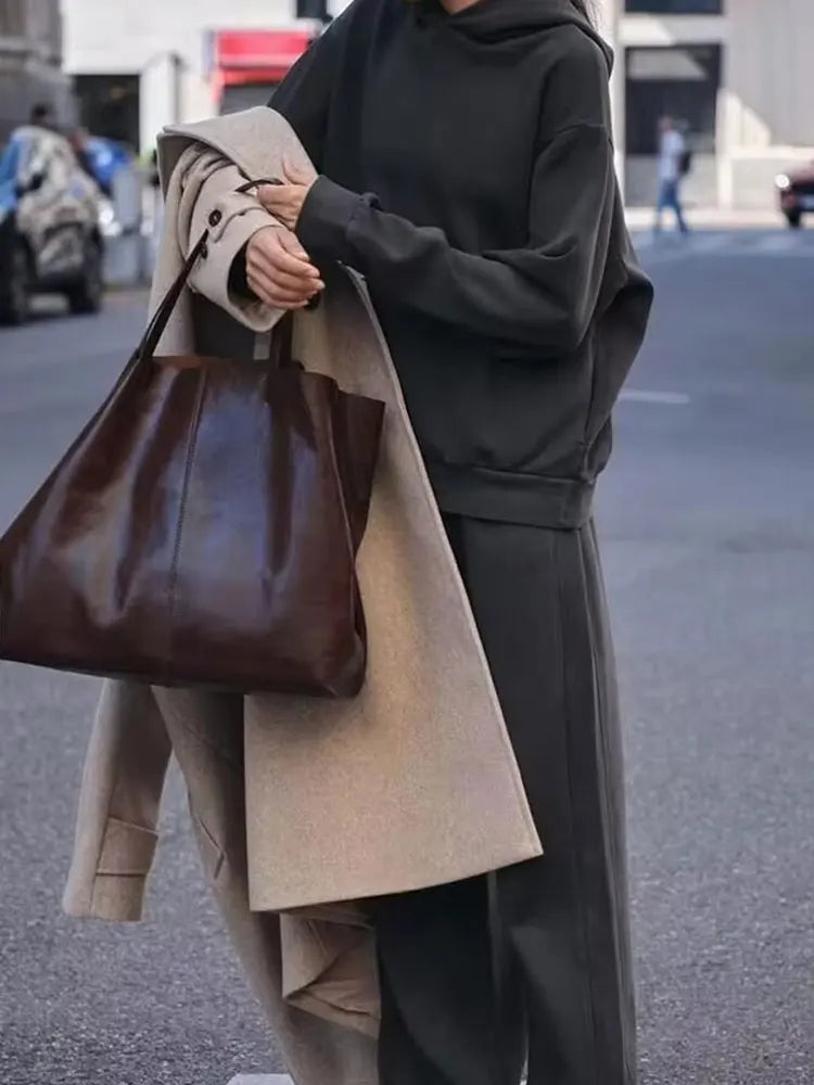 HH femmes solide décontracté sweat pantalon costume à manches longues à capuche polaire pull manteau ample pantalon droit bureau dame ensembles